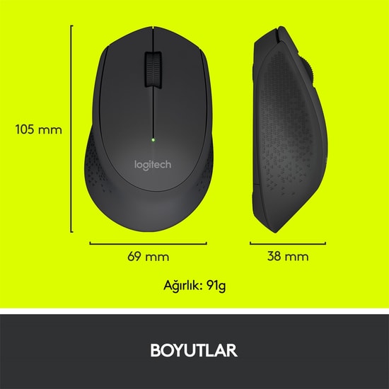 Logitech M280 Kablosuz Siyah Mouse (910-004287) - 1000 DPI, Nano Alıcı, Ergonomik Tasarım, Uzun Pil Ömrü