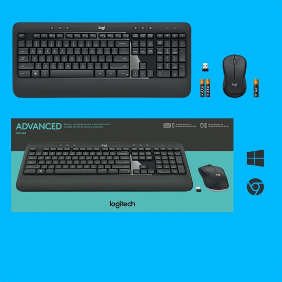 Logitech MK540 Siyah Kablosuz Türkçe Q Düzen Klavye Mouse Seti (920-008687) - Bilek Desteği, Uzun Pil Ömrü, Multimedya