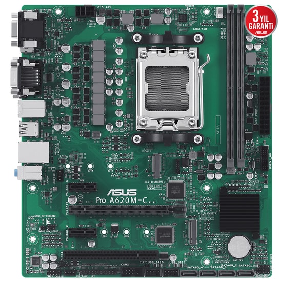 ASUS PRO A620M-C-CSM AM5 DDR5 Anakart - AMD A620, 6400MHz, Çift M.2, HDMI, DP, DVI, VGA, PCIe 4.0, Micro ATX