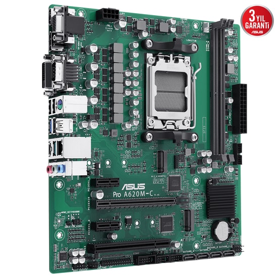 ASUS PRO A620M-C-CSM AM5 DDR5 Anakart - AMD A620, 6400MHz, Çift M.2, HDMI, DP, DVI, VGA, PCIe 4.0, Micro ATX