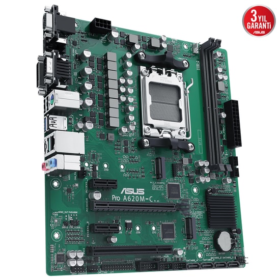 ASUS PRO A620M-C-CSM AM5 DDR5 Anakart - AMD A620, 6400MHz, Çift M.2, HDMI, DP, DVI, VGA, PCIe 4.0, Micro ATX