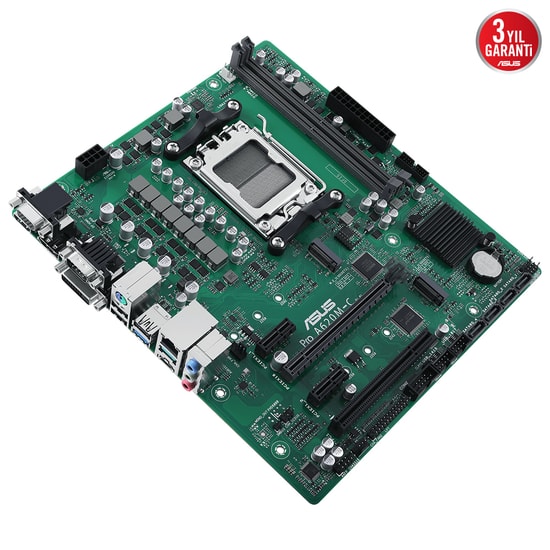 ASUS PRO A620M-C-CSM AM5 DDR5 Anakart - AMD A620, 6400MHz, Çift M.2, HDMI, DP, DVI, VGA, PCIe 4.0, Micro ATX