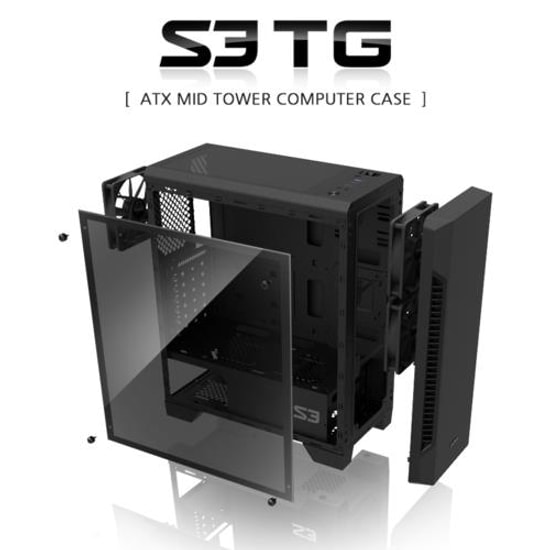 Zalman S3 TG 600W Mid Tower ATX Bilgisayar Kasası - Temperli Cam, 3x120mm Fan, USB 3.0, Toz Filtresi, ATX Uyumlu