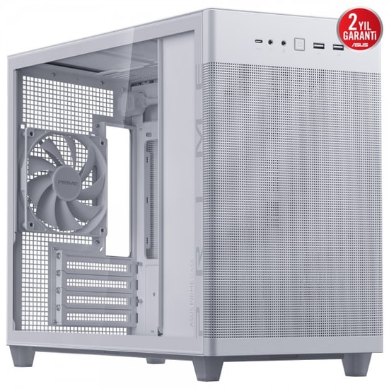 ASUS Prime AP201 Beyaz MicroATX Kasa: Temperli Cam, Aletsiz Paneller, 360mm Radyatör, 338mm Ekran Kartı Desteği