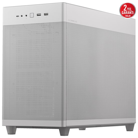 ASUS Prime AP201 Beyaz MicroATX Kasa: Temperli Cam, Aletsiz Paneller, 360mm Radyatör, 338mm Ekran Kartı Desteği