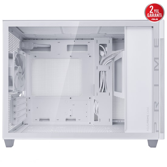 ASUS Prime AP201 Beyaz MicroATX Kasa: Temperli Cam, Aletsiz Paneller, 360mm Radyatör, 338mm Ekran Kartı Desteği