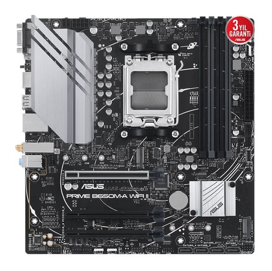 ASUS Prime B650M-A Wifi II Anakart: AM5 Ryzen, DDR5 7600MHz, Çift M.2, VGA, DP, HDMI, WiFi 6, 2.5G LAN, USB 3.2 MicroATX
