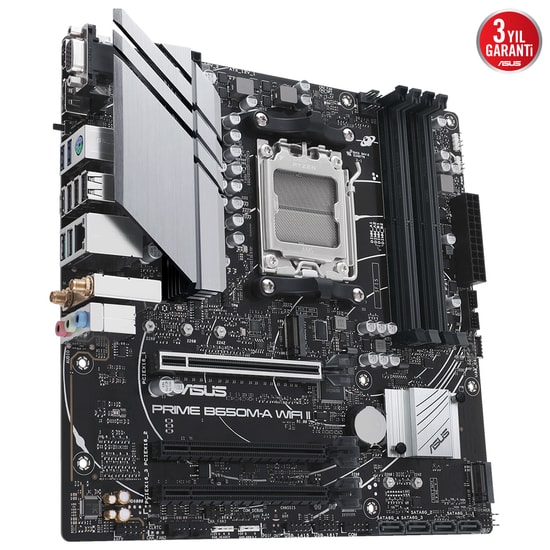 ASUS Prime B650M-A Wifi II Anakart: AM5 Ryzen, DDR5 7600MHz, Çift M.2, VGA, DP, HDMI, WiFi 6, 2.5G LAN, USB 3.2 MicroATX