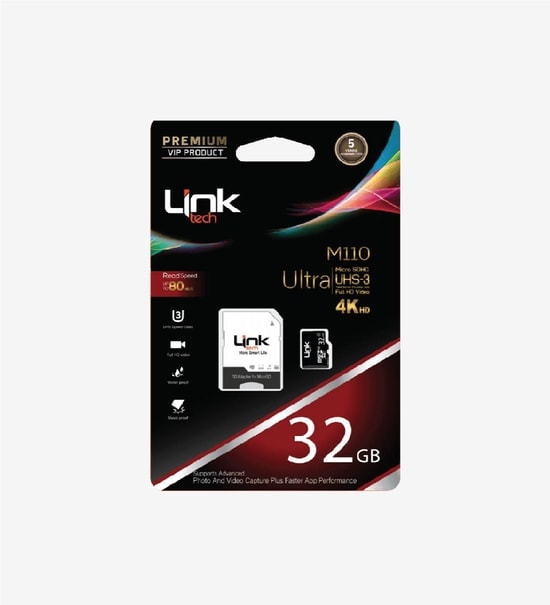 LinkTech M110 32GB Micro SDHC Hafıza Kartı (LMC-M110/32GB) - 4K Destekli, Class 10, UHS-III, 80MB/s Okuma Hızı