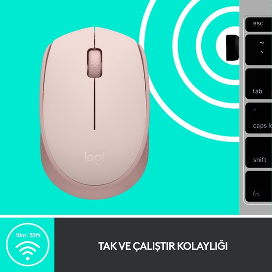 Logitech M171 Gül Rengi Kablosuz Optik Mouse (910-006865) - 2.4 GHz, 1000 DPI, 12 Ay Pil Ömrü, USB Alıcı