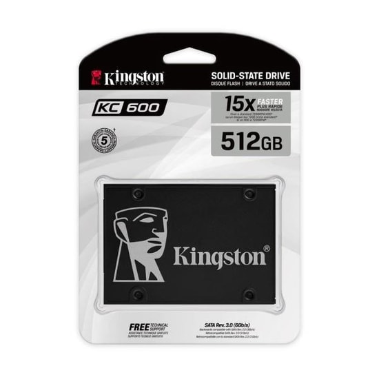 Kingston KC600 512GB 2.5" 3D NAND SSD (SKC600/512G) - SATA3 6Gb/s, 550/520 MB/s Okuma/Yazma, 7mm, 512MB DDR3 Önbellek