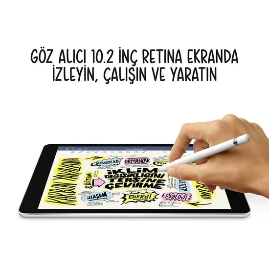 Apple iPad 9. Nesil 64GB 10.2 WiFi Tablet (MK2K3TU/A) - Uzay Grisi, 3GB RAM, A13 Çip, 8MP Kamera, TR Garantili