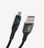 LinkTech K681 Siyah Dijital Göstergeli 66W PD USB-A to Tip-C Şarj Kablosu - 1m, Hızlı Şarj, Örgülü, Çinko Başlık