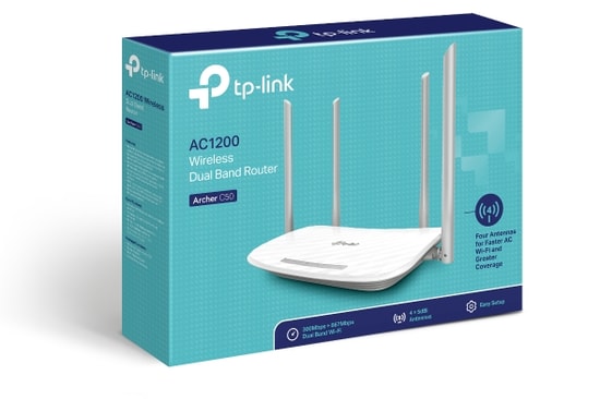 TP-Link Archer C50 AC1200 Çift Bant 867Mbps 4 Portlu Router - WiFi 5, 4 Antenli, VPN Destekli, WAN, Uzaktan Yönetim