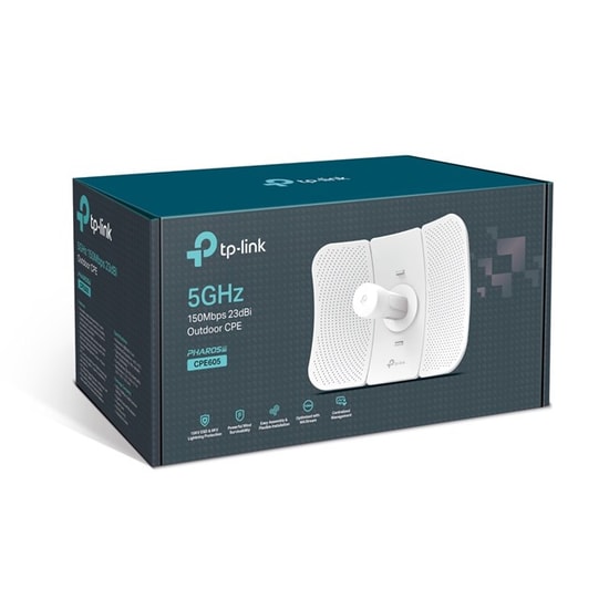 TP-Link CPE605 5GHz 150Mbps 23dBi Dış Mekan CPE Menzil Genişletici - 5Ghz, Pharos MaxTream, 100Mbit RJ45, PoE Desteği