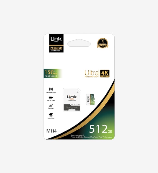 LinkTech M114 512GB Premium Micro SDXC Hafıza Kartı (LMC-M114/512GB) - 4K Ultra, 150MB/s Okuma Hızı, Class 10
