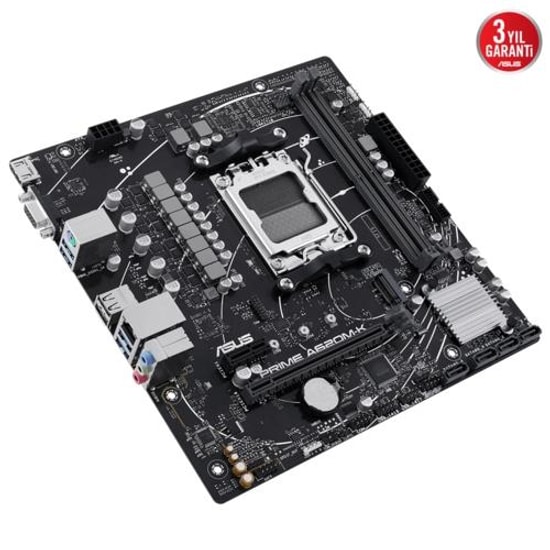 Asus Prime A620M-K Anakart: AMD AM5, DDR5 6400MHz, VGA, HDMI, PCle 4.0, M.2, USB 3.2 Gen 1, 1G LAN, AURA RGB, Micro ATX
