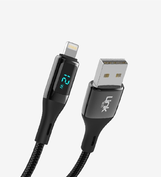 LinkTech K682 Siyah Dijital Göstergeli USB to Lightning 2.4A 12W Şarj Kablosu - 1m, Örgülü, Hızlı Şarj, Data Aktarım