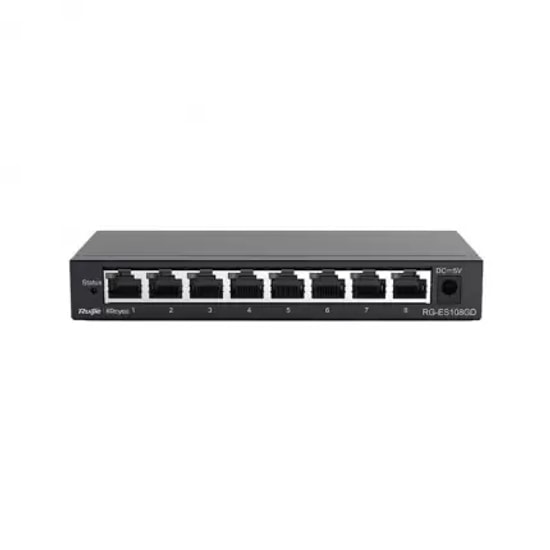Ruijie Reyee RG-ES108D 8 Port 10/100 Mbps Switch - Tak Çalıştır, Kompakt Metal Kasa Tasarımı, Fansız, Masaüstü Kullanım