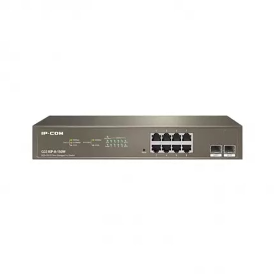 IP-COM G3310P 8 Port Gigabit PoE Switch - 2x1G SFP Uplink, Cloud Yönetilebilir, 130W Güç, Rackmount Anahtar Cihazı