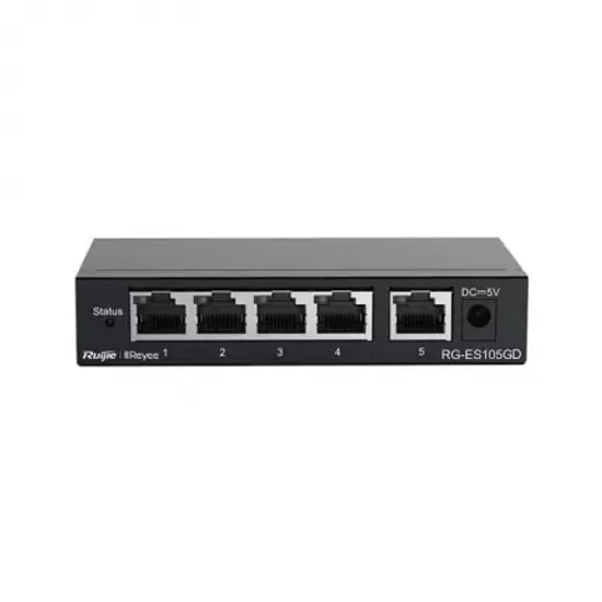 Ruijie Reyee RG-ES105GD 5 Port Gigabit Ethernet Switch - Tak Çalıştır, 10/100/1000 Mbps Hız, Metal Kasa Tasarımı