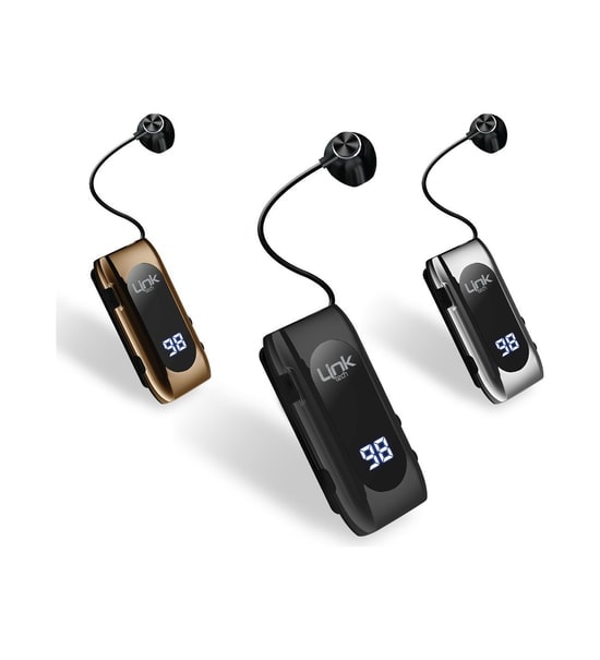 LinkTech V80 Siyah Makaralı Titreşimli Silikonlu Bluetooth Kulaklık - 20 Saat Kullanım, Bluetooth 5.2, Mikrofonlu