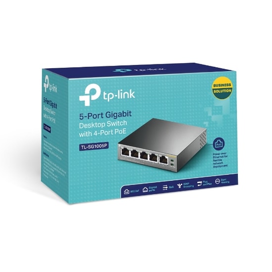 TP-Link Omada TL-SG1005P 5 Port Gigabit Switch, 4 Port PoE+ (65W) - Tak Çalıştır, Metal Kasa, Akıllı Güç Yönetimi