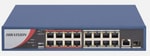 Hikvision DS-3E0318P-E/M 16 Port 10/100 Mbps PoE Switch - 130W PoE Bütçesi, 1x Gigabit Uplink, 1x SFP Uplink, Metal Kasa