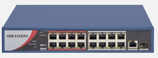 Hikvision DS-3E0318P-E/M 16 Port 10/100 Mbps PoE Switch - 130W PoE Bütçesi, 1x Gigabit Uplink, 1x SFP Uplink, Metal Kasa