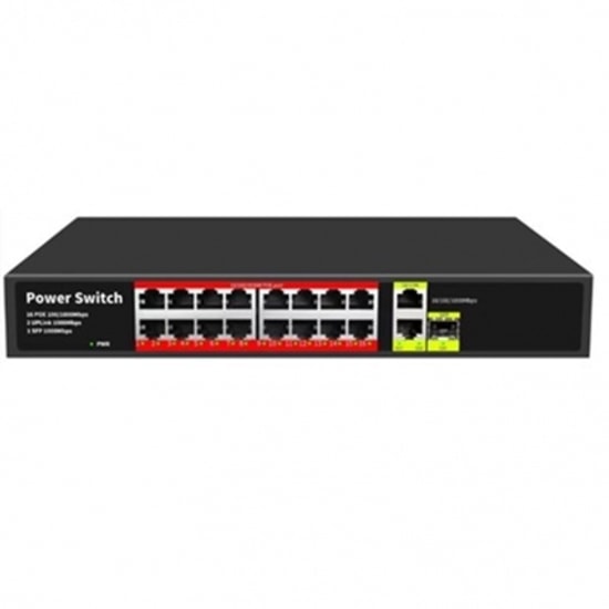 Uranium POE-G1621SFP-300W 16 Port Gigabit PoE Switch - 2xGb RJ45, 1xSFP Uplink, 300W Güç, Rackmount, Realtek Chipset