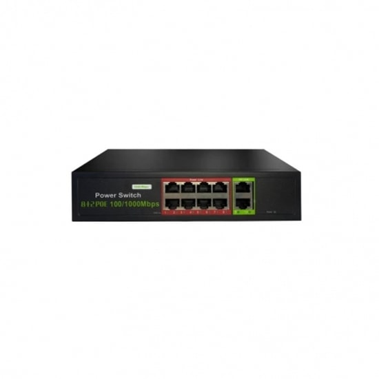 Uranium POE-G8002-96W 8 Port Gigabit PoE Switch - 2x Gigabit RJ45 Uplink, 96W Güç, Realtek Yonga Seti, Metal Kasa