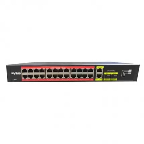 Uranium POE-G2422SFP-300W 24 Port Gigabit PoE Switch - 2xGb RJ45, 2xSFP Uplink Bağlantı, 300W Güç, Rackmount Kasa