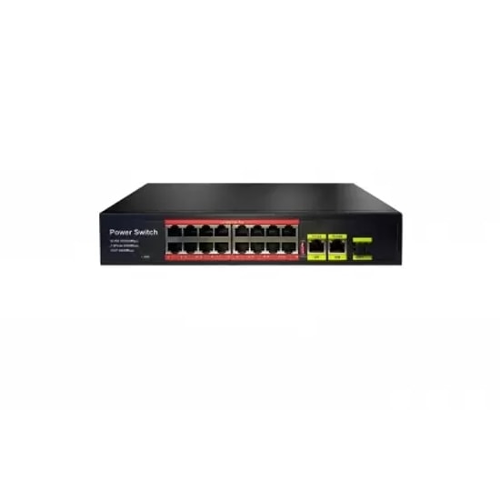 Uranium POE-1621SFP-200W 16 Port 10/100 PoE Switch - 2x Gb RJ45, 1x SFP Uplink, 200W Güç, Rackmount, Realtek Chipset