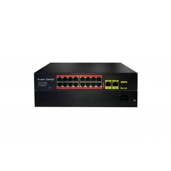 Uranium POE-1621SFP-200W 16 Port 10/100 PoE Switch - 2x Gb RJ45, 1x SFP Uplink, 200W Güç, Rackmount, Realtek Chipset