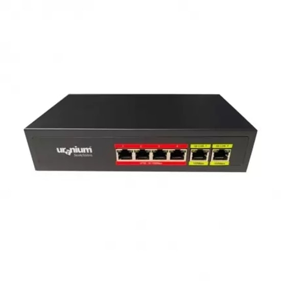 Uranium POE-4002-48W 4 Port 10/100 PoE Switch - 2x RJ45 Uplink, 48W Güç, Watch-Dog Özellikli, Realtek Chipset