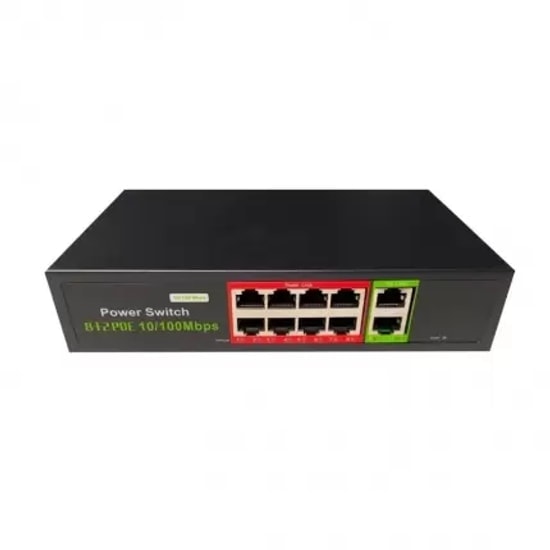 Uranium POE-8002-96W 8 Port 10/100 PoE Switch - 2x RJ45 Uplink, 96W Güç, Watch-Dog Özellikli, Realtek Yonga Seti