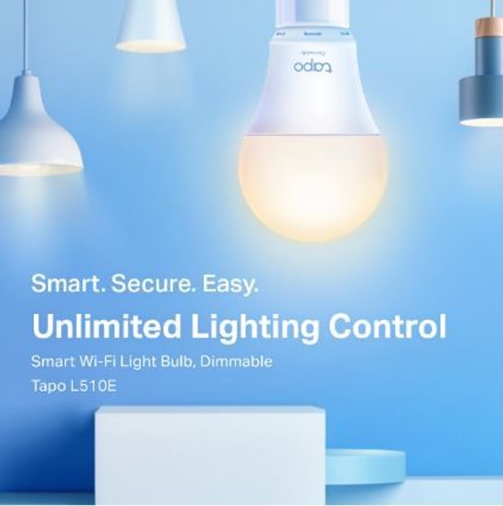 TP-Link Tapo L510E-2P Akıllı Wi-Fi Ayarlanabilir Ampul 2'li Paket - Kısılabilir Işık Seviyesi, 8.7W, 2700K Beyaz Işık