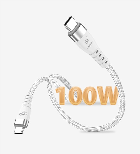 Linktech K653 Premium Super Charge 100cm 5a 100w Örgülü Metal Başlı Pd Type-C Type-C Şarj Kablosu