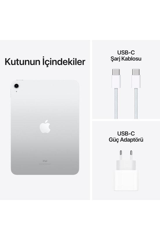 Apple iPad 10. Nesil 10.9" 64GB Wi-Fi Gümüş Tablet (MPQ03TU/A) - A14 Çip, 4GB Ram, Wi-Fi 6, Touch ID, Türkiye Garantili