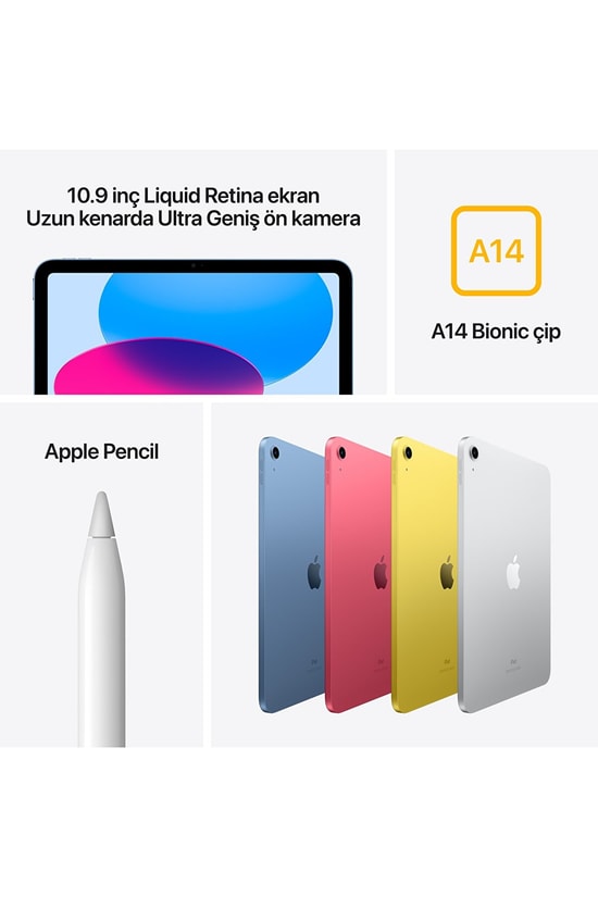 Apple iPad 10. Nesil Mavi Tablet - 10.9" Ekran, 64GB Depolama, Wi-Fi, A14 Bionic Çip, 12MP Kamera, MPQ03TU/A