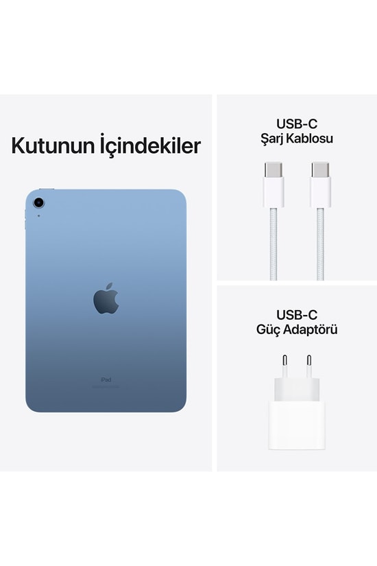 Apple iPad 10. Nesil Mavi Tablet - 10.9" Ekran, 64GB Depolama, Wi-Fi, A14 Bionic Çip, 12MP Kamera, MPQ03TU/A