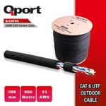 QPORT Q-CATO2 CAT6 500 Metre Siyah Outdoor UTP Kablo - 23AWG Dış Ortam Network Kablosu, 0.58mm