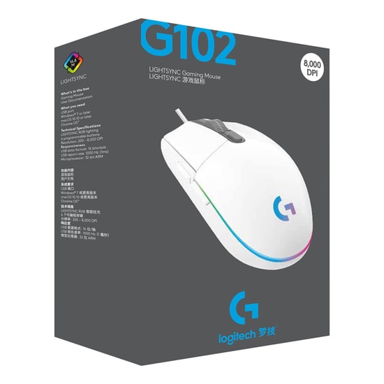 Logitech G G102 LIGHTSYNC Kablolu Beyaz Oyuncu Mouse (910-005824) - 8000 DPI, RGB Aydınlatmalı, Hızlı Tepki
