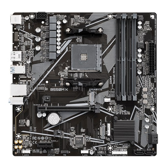 Gigabyte B550M-K Anakart: AMD AM4, DDR4 4733MHz OC, Çift M.2, HDMI, DP, PCIe 4.0, 1G LAN, USB 3.2, Digital VRM, MicroATX