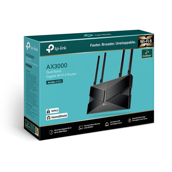 TP-Link Archer AX53 AX3000 Wi-Fi 6 Router - 802.11ax, Çift Bant, 4 Anten, 4 Gigabit Port, WAN, EasyMesh, OFDMA, 1024 QAM