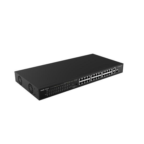 Ruijie Reyee RG-ES126S-P 24 Port 10/100 Mbps 370W PoE Yönetilemez Switch - 2x Gigabit Uplink, SFP, Metal Kasa, Rackmount