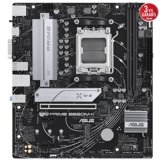 ASUS PRIME B650M-K AM5 DDR5 Anakart - AMD B650, 6400MHz (OC), M.2, HDMI, VGA, 2.5G LAN, Aura Sync, Micro-ATX