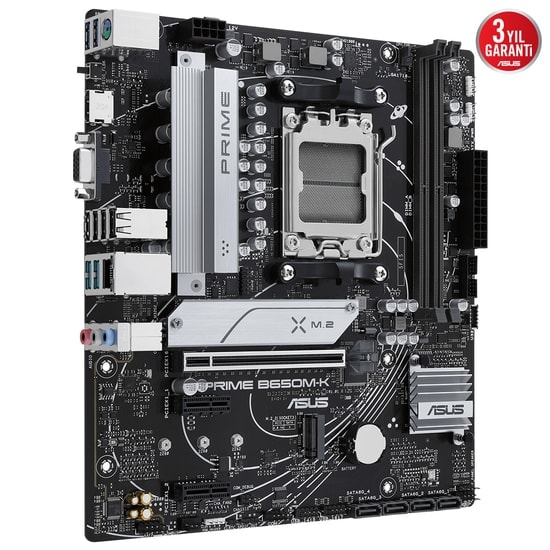 ASUS PRIME B650M-K AM5 DDR5 Anakart - AMD B650, 6400MHz (OC), M.2, HDMI, VGA, 2.5G LAN, Aura Sync, Micro-ATX