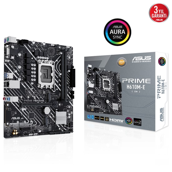 Asus Prime H610M-E D5 CSM Anakart (90MB1G10-M0EAYC) - LGA1700, DDR5, Micro ATX, VGA, HDMI, DP, 2xM.2, 4xSATA, MicroATX