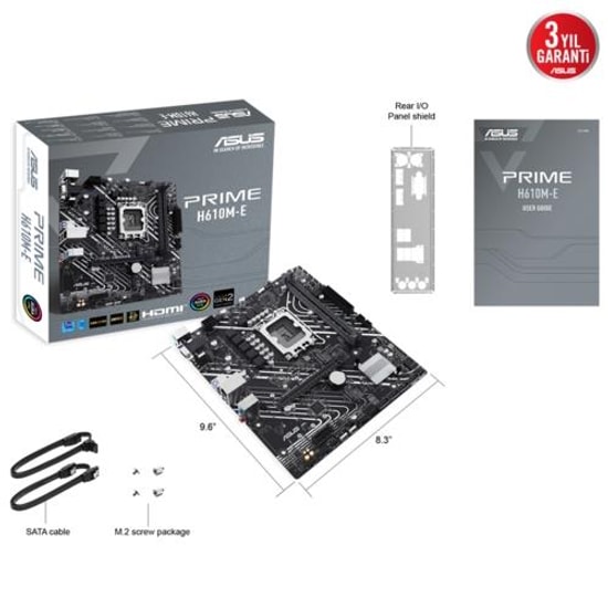 Asus Prime H610M-E D5 CSM Anakart (90MB1G10-M0EAYC) - LGA1700, DDR5, Micro ATX, VGA, HDMI, DP, 2xM.2, 4xSATA, MicroATX